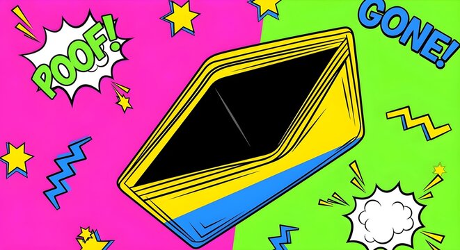 Empty Wallet as Art  Top-down view of open empty wallet on bright colored background, pop-art style.