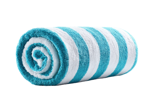 Rolled teal and white striped towel