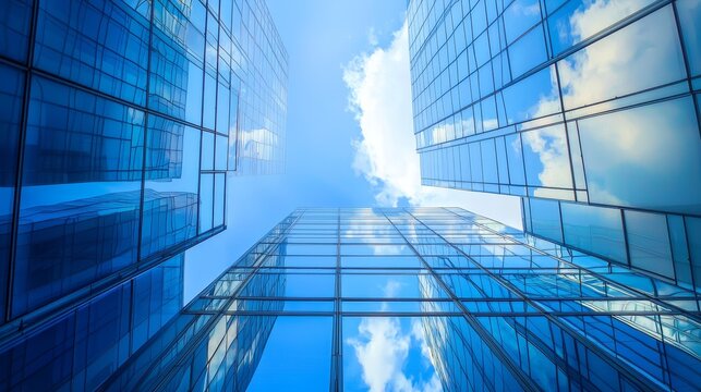 Reflections of modern commercial buildings on glasses