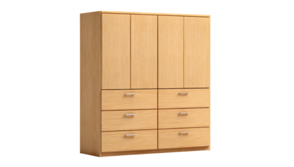 Light-toned wood wardrobe with multiple drawers and doors