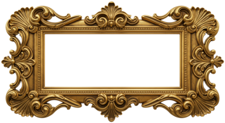 Golden baroque ornamental frame. Antique gold frame isolated on a white background. Gold picture frame