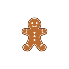 Gingerbread man isolated on white background, a christmas cookie icon design
