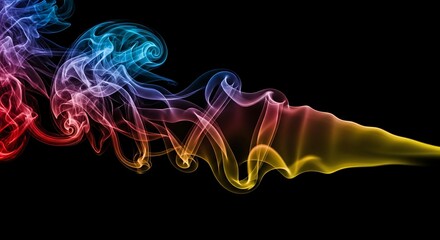 Vibrant, colorful smoke swirls against a dark backdrop create an ethereal and dynamic visual display.