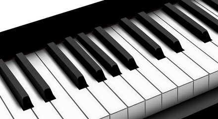 Close-up view of piano keys, showcasing the alternating black and white tonal arrangement.