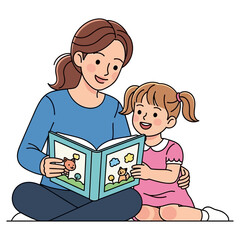 Mother and Daughter Enjoying a Storybook Reading Session.