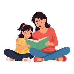 Mother and Daughter Reading Together Sharing a Book and Joyfully Smiling.
