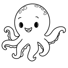 Cute Octopus black doodle outline.