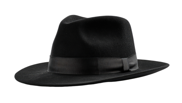 Black fedora hat, angled view