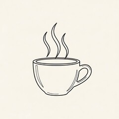 Simple line drawing of a steaming cup of hot beverage, presented in a neutral tone.