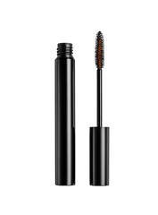 Black mascara tube and wand, isolated