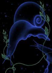 Plant Leaves and Snails Detailed Pencil Drawing