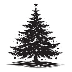 Black Christmas Tree Silhouette Vector Illustration design, Solid White Background