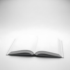 A gray-bound book lies open, showcasing blank, white pages against a simple, bright white background.