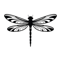 Elegant black silhouette of a dragonfly with intricate wing patterns