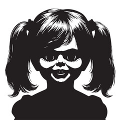Black Creepy Doll Silhouette Vector Illustration design, Solid White Background