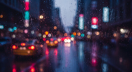 Rainy City Street at Dusk