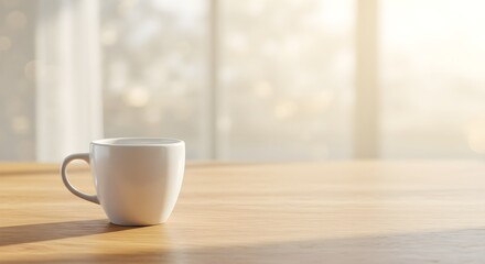 White coffee mug on wooden table