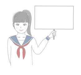 メッセージボードを持つ女子生徒