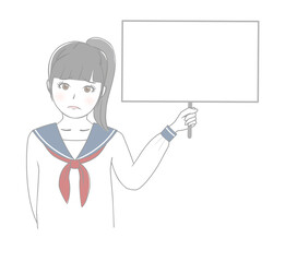 メッセージボードを持つ女子生徒