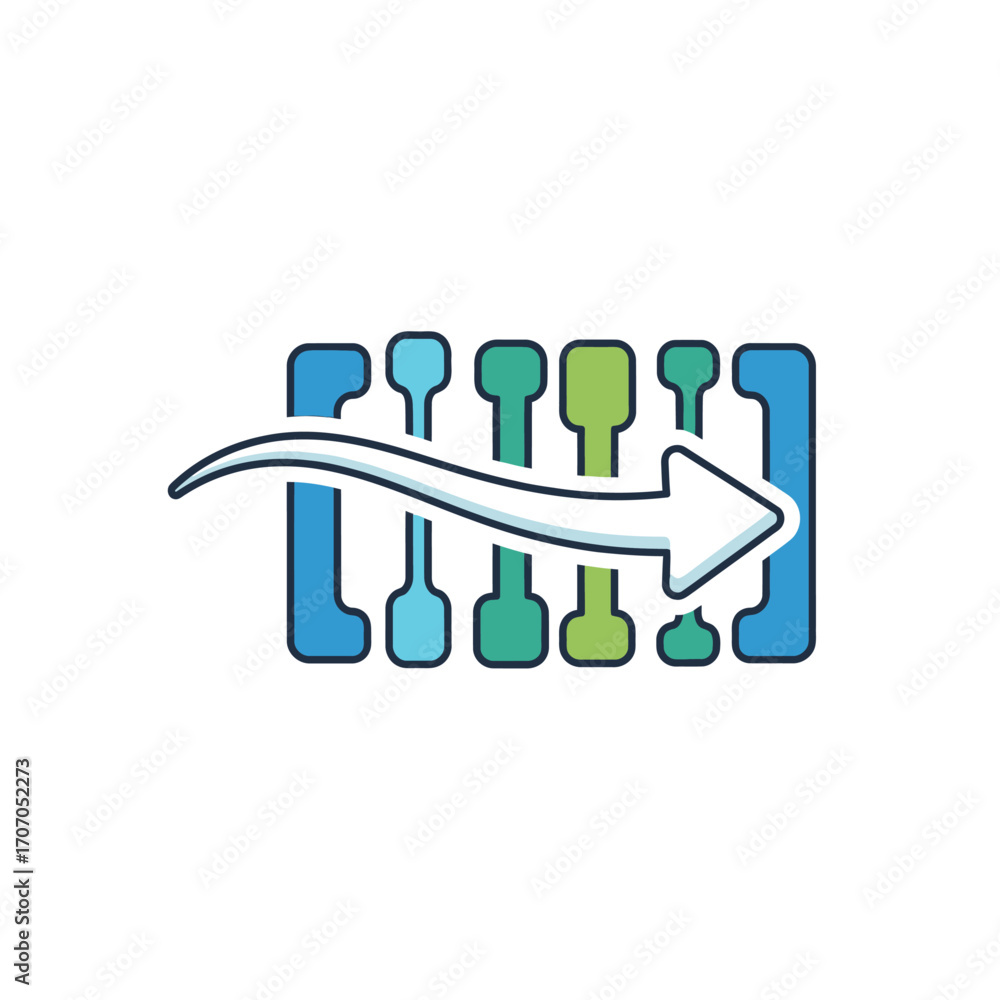 Poster illustration of a barcode with an arrow pointing to the right isolated on white background