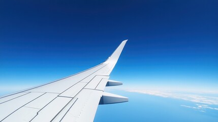 Fototapeta premium Airplane wing against blue sky