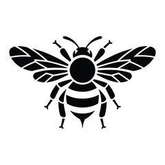 Stylized black silhouette of a honeybee with detailed wings and stripes
