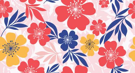 Vibrant floral pattern design with bold colors, perfect for textile, fabric, and wallpaper use