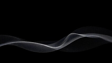 Fototapeta premium Abstract dotted wave gradient background in grayscale, smooth technology lines on dark black surface