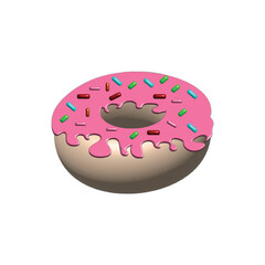 A delicious isolated 3D doughnut with pink icing and colorful sprinkles on a white background. Vector illustration of a sweet pastry dessert