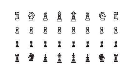 Chess Pieces Icon Set Collection Minimalist Vector Icons of Chess Army