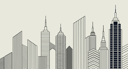 Obraz premium Modern minimalist skyline illustration with iconic skyscrapers, perfect for design projects