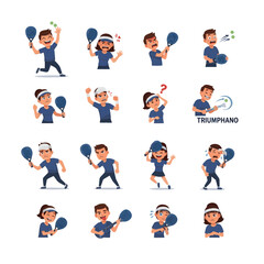 Fototapeta premium A collection of cartoon padel players in various action poses and expressing different emotions