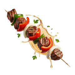 Grilled Meat Skewer with splash Isolated on Transparent Background
