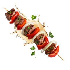 Grilled Meat Skewer with splash Isolated on Transparent Background
