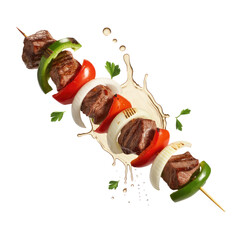 Grilled Meat Skewer with splash Isolated on Transparent Background
