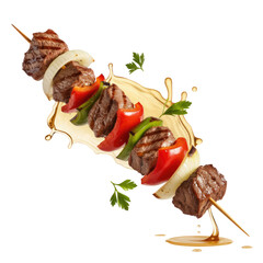 Grilled Meat Skewer with splash Isolated on Transparent Background
