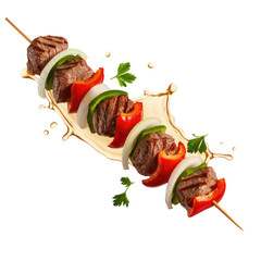Grilled Meat Skewer with splash Isolated on Transparent Background
