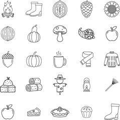 Fototapeta premium Autumn Season and Fall Harvest Doodle Style Icon Set