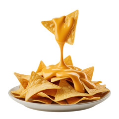 Nachos Chips with Melted Cheese Drizzle Isolated on Transparent Background