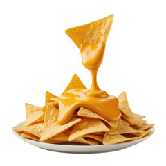 Nachos Chips with Melted Cheese Drizzle Isolated on Transparent Background