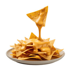 Nachos Chips with Melted Cheese Drizzle Isolated on Transparent Background