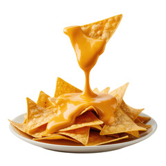 Nachos Chips with Melted Cheese Drizzle Isolated on Transparent Background