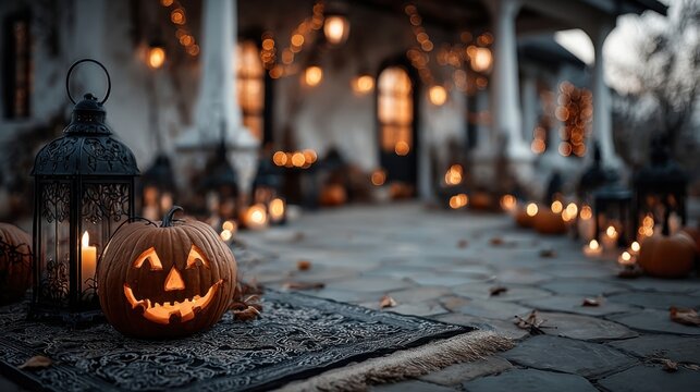 V Halloween holiday concept with jack o lantern