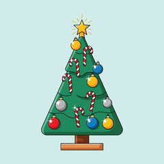 Fototapeta premium Cute christmas tree decorated with candy cane and bauble