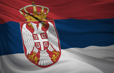 Close-up of Waving Serbia flag, suitable for patriotic designs, Independence Day celebrations, or travel materials