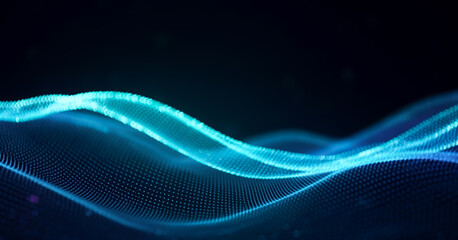 Abstract flowing blue light waves against a dark background digital art, glowing with futuristic luminous motion energy and smooth dynamic flow.