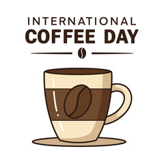 International Coffee Day illustration with a coffee cup and bean.