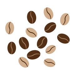 Close-up shot of scattered coffee beans, showcasing different shades of brown and beige.