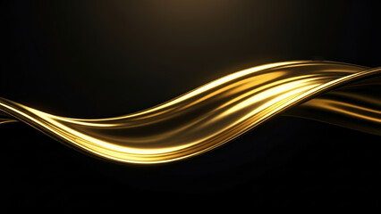 Abstract golden ribbon or wave flowing across a dark background with smooth luminous curves and radiant gradients that create an elegant and modern digital impression.