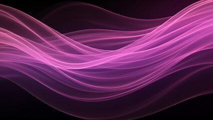 Abstract wavy lines in vibrant shades of pink and purple against a black background, creating a luminous flowing motion with smooth gradients and digital elegance.